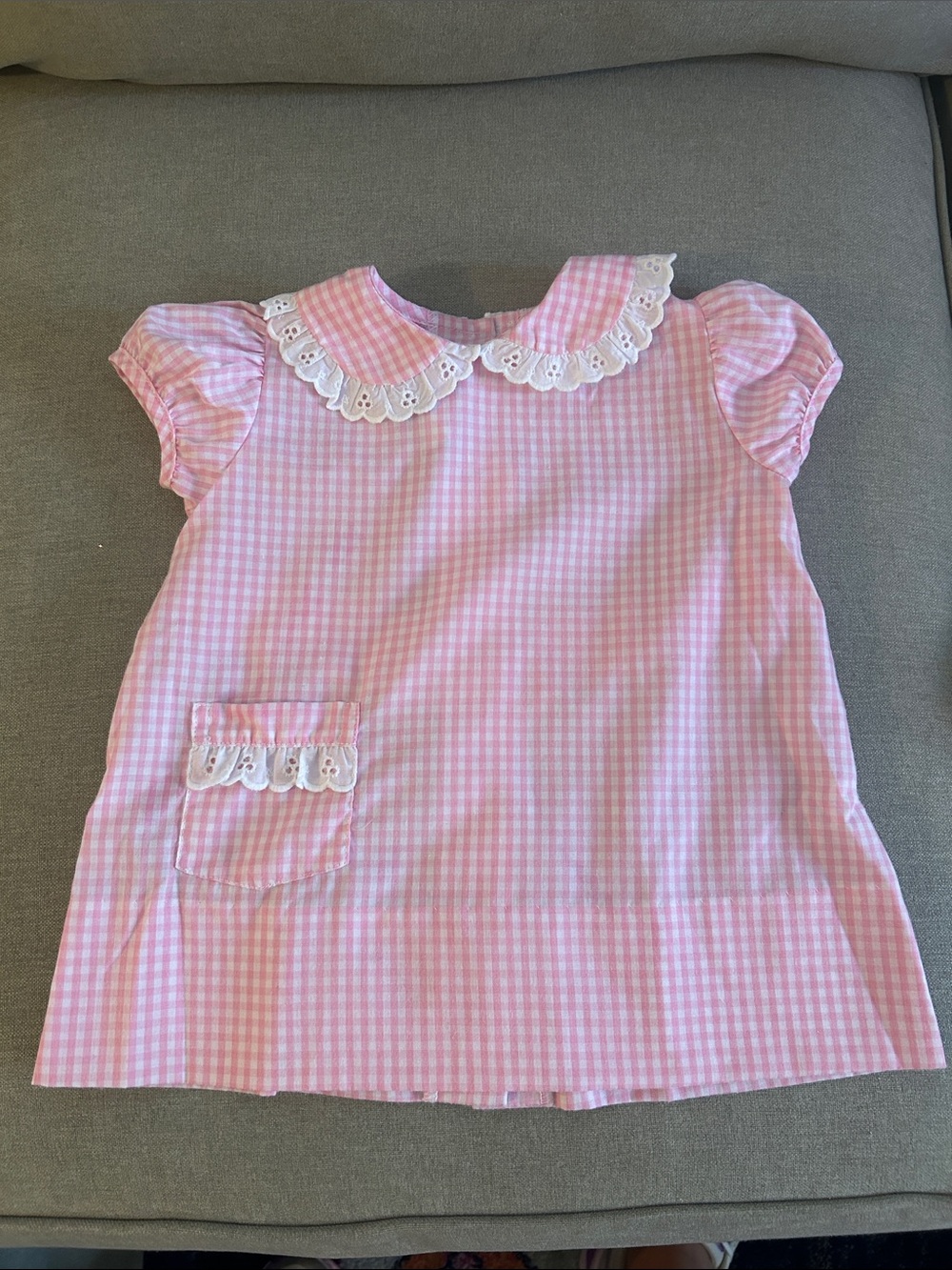Pink Gingham Eyelet Collar Girls Dress